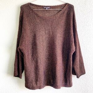 EILEEN FISHER organic linen nylon blend knit open slit sleeve top brown Medium